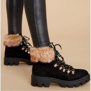 Caught In Your Path Black Vegan Fur Boots